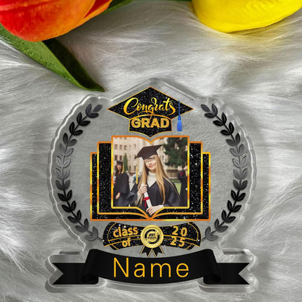 UUBAO Customized Graduation Plaque with Single Picture Custom Picture 2025 Congrats Grad Crystal Desktop Farewell Keepsake Gift (Black and Gold)