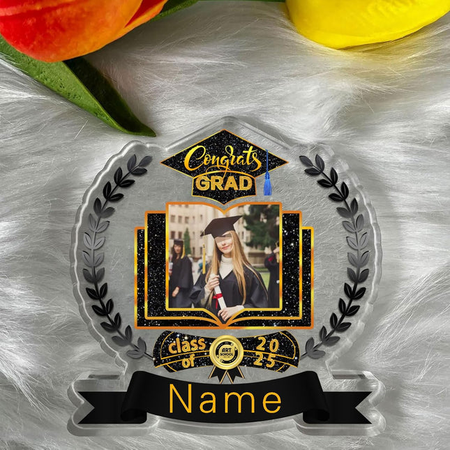 UUBAO Customized Graduation Plaque with Single Picture Custom Picture 2025 Congrats Grad Crystal Desktop Farewell Keepsake Gift (Black and Gold)