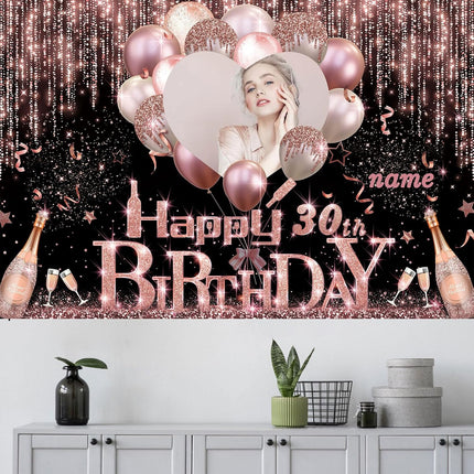 UUBAO Custom Rose Gold Happy Birthday Banner Backdrop Birthday Decorations Party Supplies for Girl Women