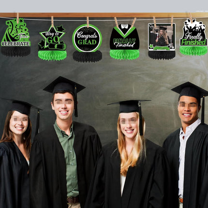 UUBAO 9 PCS Custom Graduation Party Honeycomb Centerpieces Class of 2025 Congrats Grad Decorations Congratulate Graduation Table Toppers for Graduation Party Favor Supplies (Light Green)