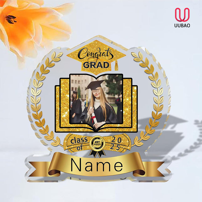 UUBAO Customized Graduation Plaque with Single Picture Custom Picture 2025 Congrats Grad Crystal Desktop Farewell Keepsake Gift (Champagne)
