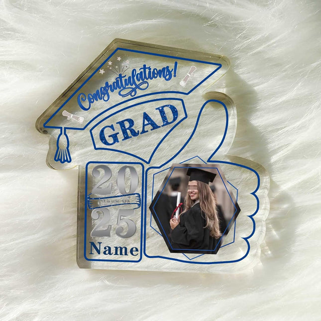 UUBAO Personalized Graduation Decorative Signs Plaques Class of 2024 Desk Paperweight Farewell Memorial Gift with Photo(Blue and Silver)