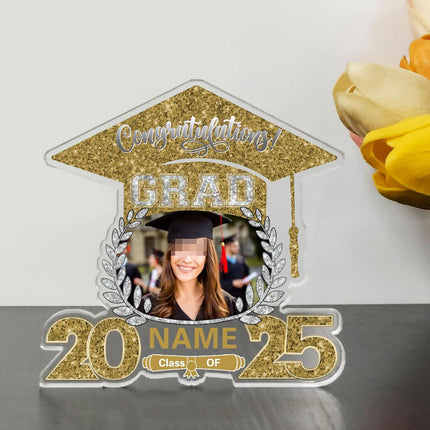 UUBAO Customized Graduation Plaque with Photo Crystal Desktop Keepsake Gift (Champagne)