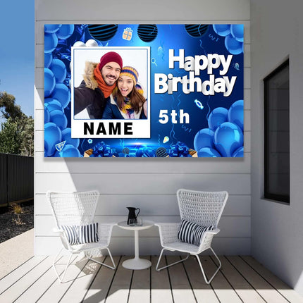 UUBAO Custom Happy Birthday Decorations Banner Backdrop for Women Men Boys Girls Personalization Navy Blue Birthday Party Supplies