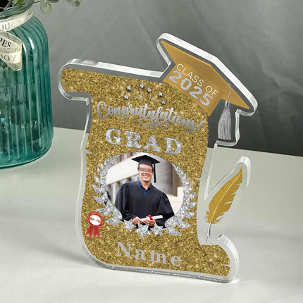 UUBAO Personalized Graduation Gift Class of 2025 Desk Paperweight Farewell Memorial Decorative Signs Plaques with Photo (Champagne)