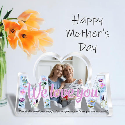 UUBAO Custom Mother’s Day Personalized Acrylic Plaque with Photos Name Gifts for Mom (Blue Heart)