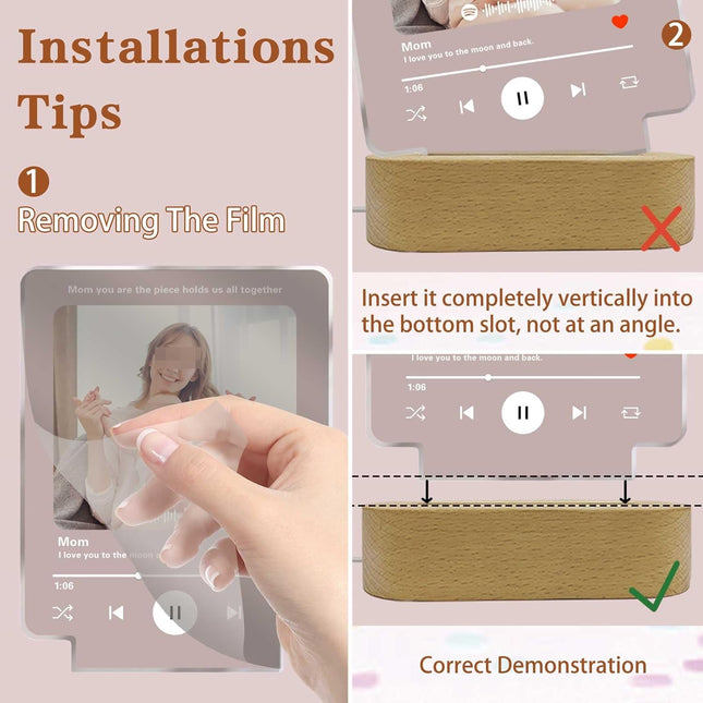 UUBAO Customized Acrylic LED Night Light Lamp Personalized Mother's Day Gifts Plaque Gifts Custom Photo for Mom