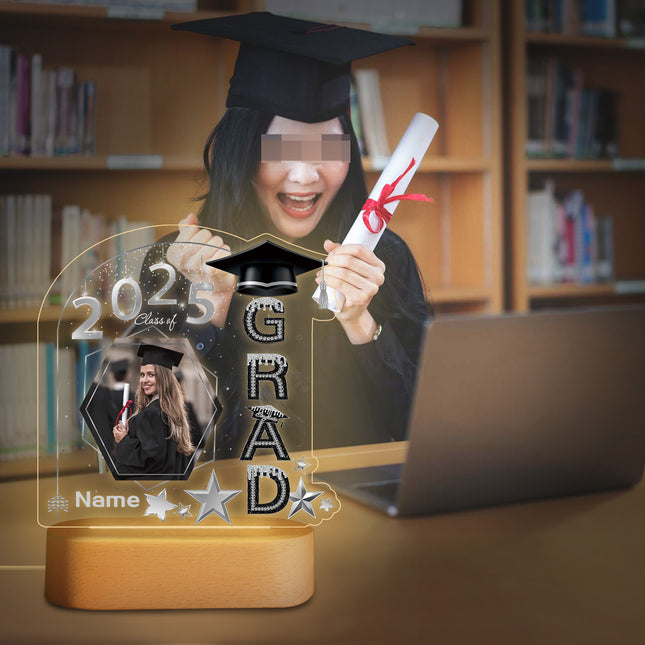 UUBAO Graduation Gifts Personalized Night Light Class of 2025 Custom Photo Name Gifts for Him Her Gifts for College, High School (Black and Silver)