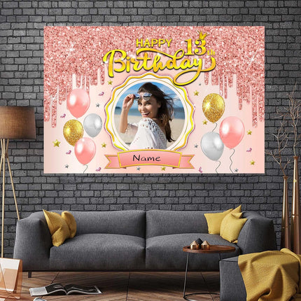 UUBAO Custom Rose Gold Happy Birthday Banner Backdrop Birthday Decorations Party Supplies for Girl Women