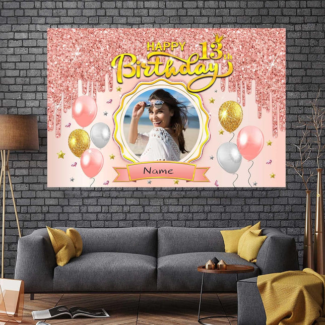 UUBAO Custom Rose Gold Happy Birthday Banner Backdrop Birthday Decorations Party Supplies for Girl Women
