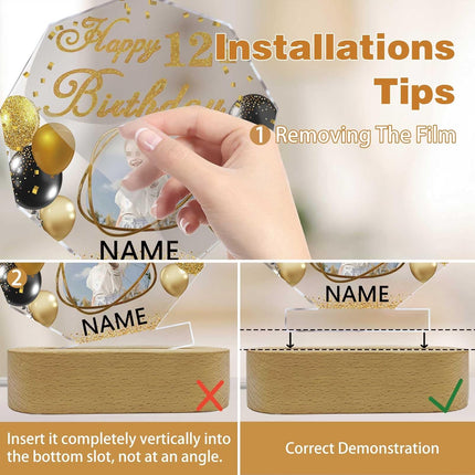 UUBAO Personalized Happy Birthday Night Light Gift with Photo Customized Acrylic Lamp for Her Mom Daughter Grandma Nana(Rose Gold Pink)