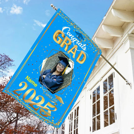 UUBAO Custom Graduation Garden Flag with Photo Class of 2025 Congrats Grad Double Sided Yard Flag Decorative Gifts (Sky Blue)