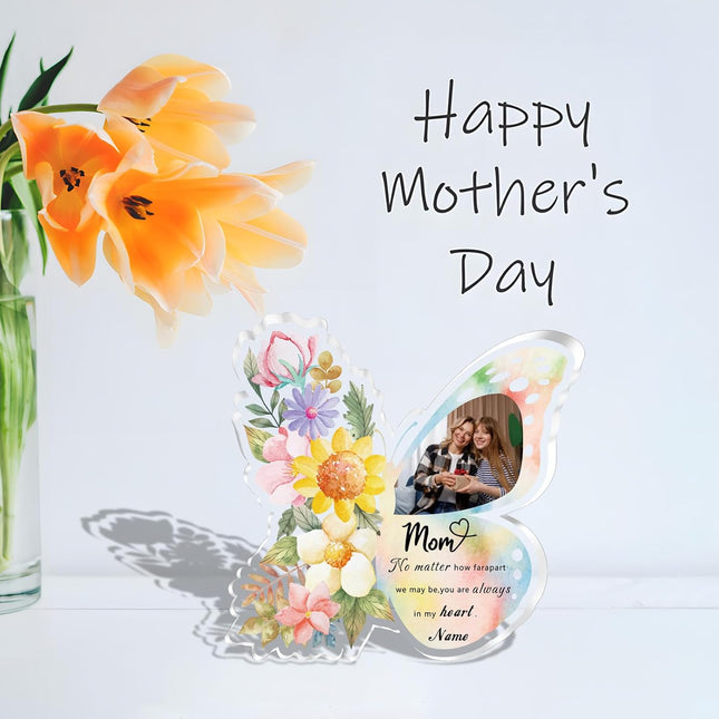 UUBAO Custom Mother‘s Day Personalized Acrylic Plaque with Photos Name Gifts for Mom (Butterfly)