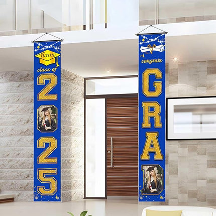 UUBAO Custom Graduation Party Decorations 2025 Personalization Congrats Grad Banner Graduation Front Door Porch Sign Backdrop(Blue and Gold)