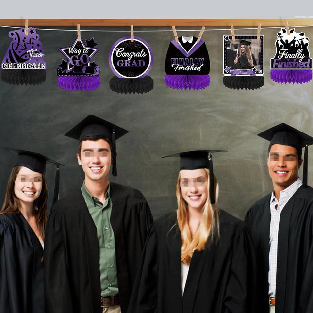 UUBAO 9 PCS Custom Graduation Party Honeycomb Centerpieces Class of 2025 Congrats Grad Decorations Congratulate Graduation Table Toppers for Graduation Party Favor Supplies (Purple)