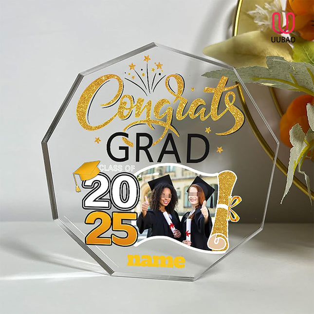UUBAO Personalized Graduation Gift Class of 2025 Desk Paperweight Farewell Memorial Decorative Signs Plaques with Photo (Yellow)