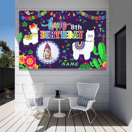 UUBAO Custom Llama Cactus Happy Birthday Party Decorations Supplies Personalized Backdrop Banner