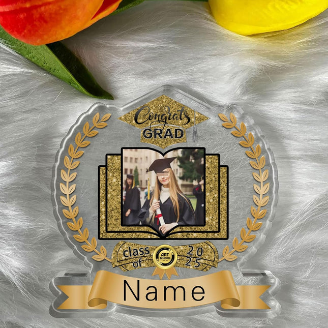 UUBAO Customized Graduation Plaque with Single Picture Custom Picture 2025 Congrats Grad Crystal Desktop Farewell Keepsake Gift (Champagne)