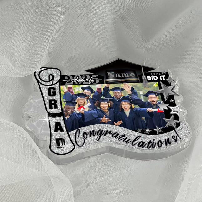 UUBAO Customized Graduation Plaque with Photo Crystal Desktop Keepsake Gift (Black and Silver)