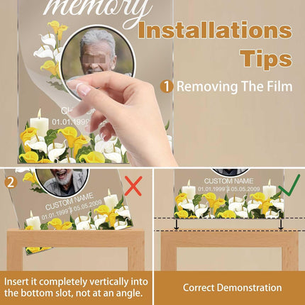 UUBAO Personalized Memorial Gift Night Light Customized Light Up Picture Frames Acrylic Led Plaque Lamp Sympathy Remembrance Gift(Flower)