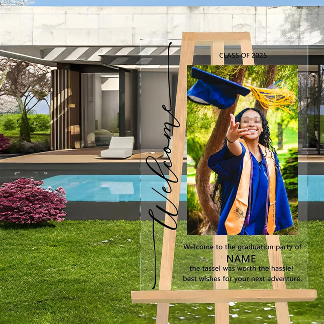 UUBAO Customized Welcome Sign for Graduation Party Personalized Acrylic Sign with Photo Name Class of 2025 Graduation Decor(Square)