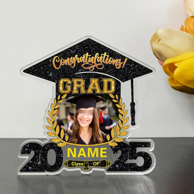 UUBAO Customized Graduation Plaque with Photo Crystal Desktop Keepsake Gift (Black and Gold)