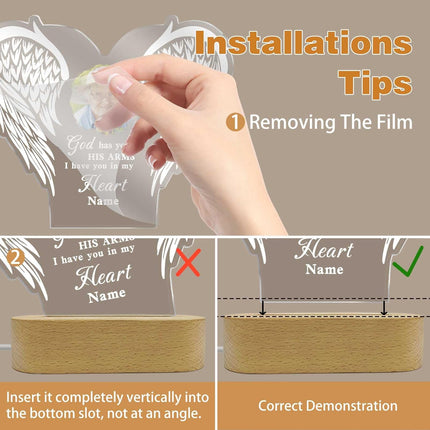 UUBAO Personalized Memorial Gift Photo Night Light Customized Light Up Acrylic Plaque Lamp Sympathy Bereavement Remembrance Gift(Love Wings)