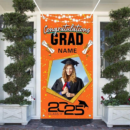 UUBAO Custom Graduation Party Decorations Personalization Banner Class of 2025 Backdrop Door Cover (Orange)