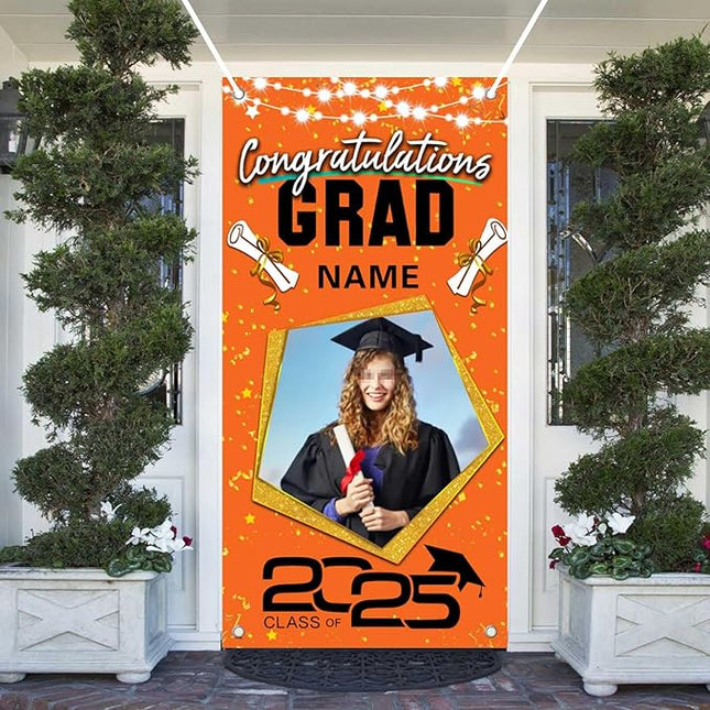 UUBAO Custom Graduation Party Decorations Personalization Banner Class of 2025 Backdrop Door Cover (Orange)