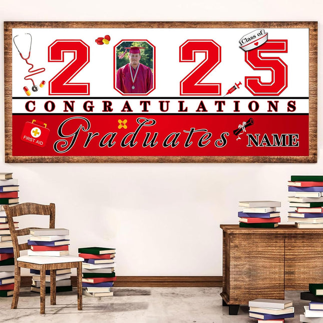 UUBAO Custom Nurse/Medical Students Graduation Garage Door Banner Cover Personalized Class of 2025 Congrats Grad Party Backdrop
