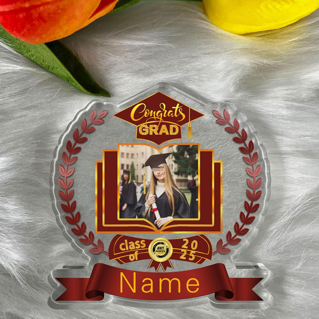 UUBAO Customized Graduation Plaque with Single Picture Custom Picture 2025 Congrats Grad Crystal Desktop Farewell Keepsake Gift (Maroon)