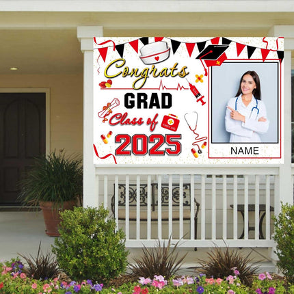 UUBAO Custom Nurse/Medical Students Graduation Party Decorations 2025 Personalization Congrats Grad Backdrop Banner
