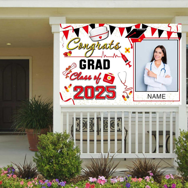 UUBAO Custom Nurse/Medical Students Graduation Party Decorations 2025 Personalization Congrats Grad Backdrop Banner