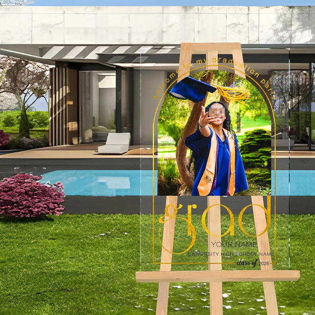 UUBAO Customized Welcome Sign for Graduation Party Personalized Acrylic Sign with Photo Name Class of 2025 Graduation Decor(Arch)