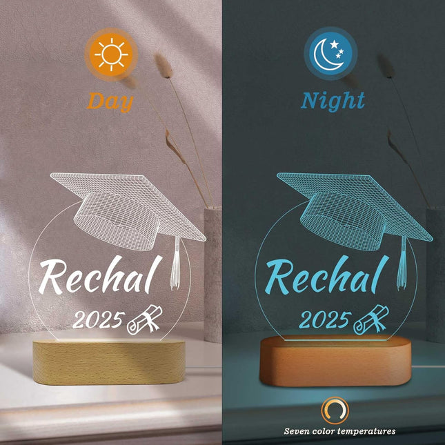 UUBAO Personalized Graduation Lamp Gifts for Her or Him Class of 2025 Custom Name College & Year Congrats Grad 3D Illusion Night Light Decoration for High School Graduation or University (Mortarboard)