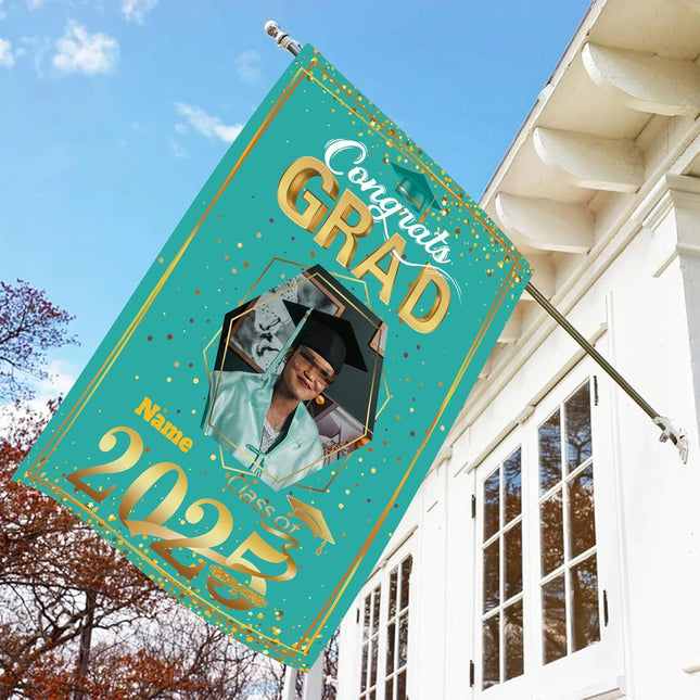 UUBAO Custom Graduation Garden Flag with Photo Class of 2025 Congrats Grad Double Sided Yard Flag Decorative Gifts (Peacock Blue)