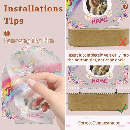 UUBAO Personalized Happy Birthday Night Light Gift with Photo Customized Acrylic Lamp for Her Mom Daughter Grandma Nana(Unicorn)