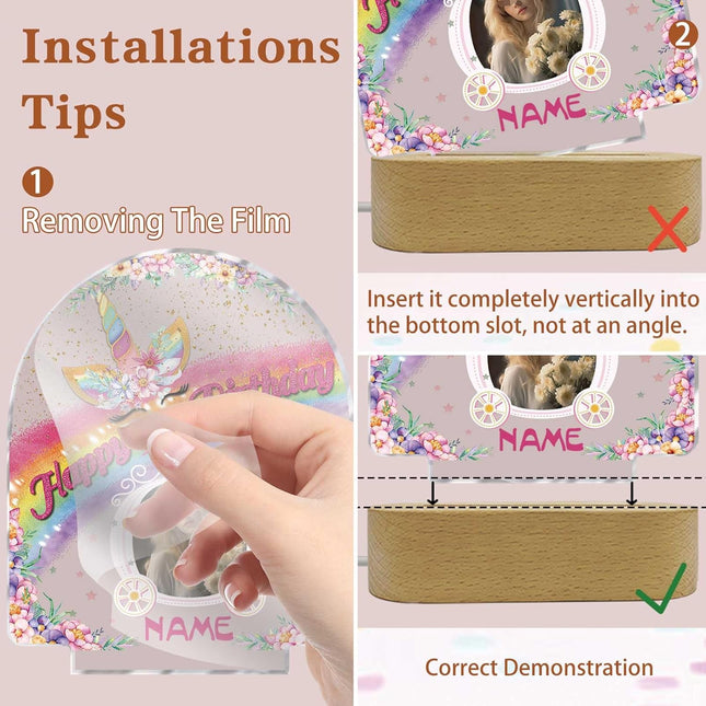 UUBAO Personalized Happy Birthday Night Light Gift with Photo Customized Acrylic Lamp for Her Mom Daughter Grandma Nana(Unicorn)