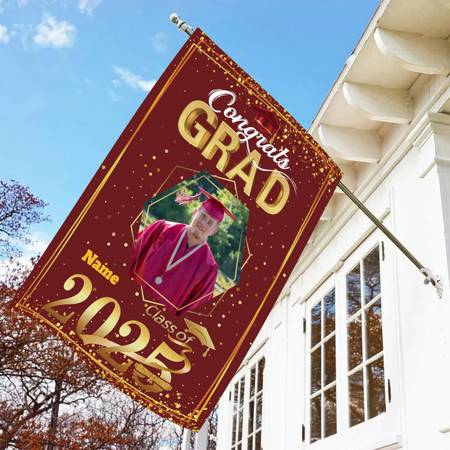 UUBAO Custom Graduation Garden Flag with Photo Class of 2025 Congrats Grad Double Sided Yard Flag Decorative Gifts (Maroon)