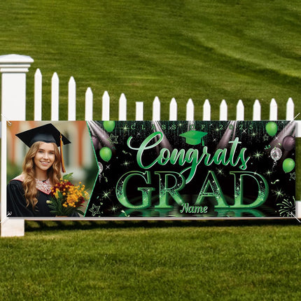 UUBAO Custom Graduation Party Decorations Personalization Banner Class of 2025 Backdrop (Dark Green）