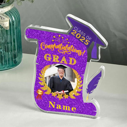 UUBAO Personalized Graduation Gift Class of 2025 Desk Paperweight Farewell Memorial Decorative Signs Plaques with Photo (Purple)