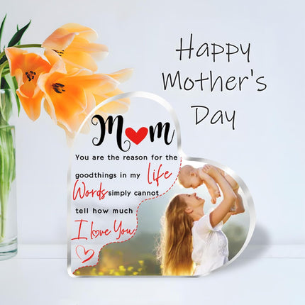 UUBAO Custom Mother‘s Day Personalized Acrylic Plaque with Photos Name Gifts for Mom (Heart)