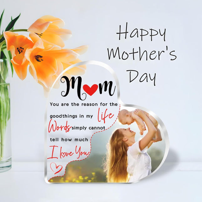 UUBAO Custom Mother‘s Day Personalized Acrylic Plaque with Photos Name Gifts for Mom (Heart)