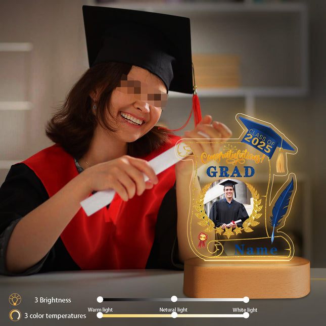 UUBAO Personalized Night Light Class of 2025 Graduation Gift for Junior High School College Teachers and Classmates(Blue and Gold)