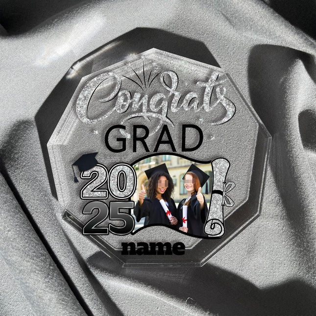 UUBAO Personalized Graduation Gift Class of 2025 Desk Paperweight Farewell Memorial Decorative Signs Plaques with Photo (Black and Silver)