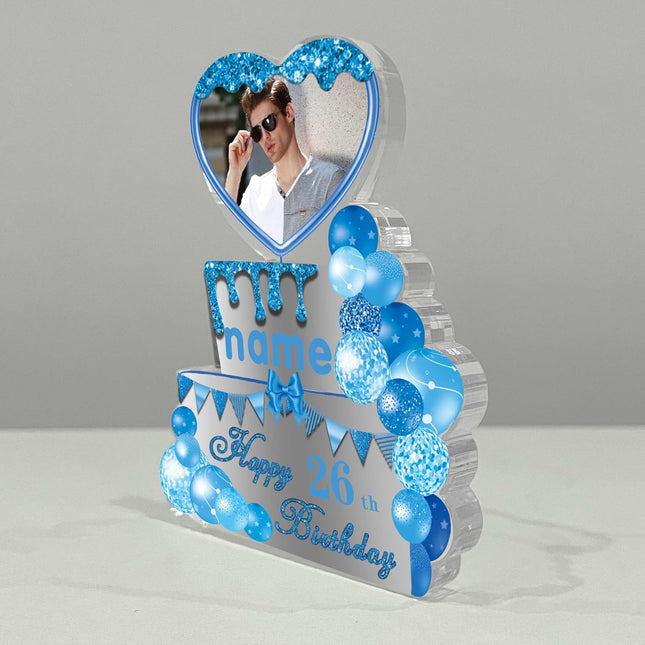 UUBAO Custom Happy Birthday Acrylic Plaque Desktop with Photo Personalized  Birthday Gift Ideas Keepsake Paperweight Sign(Blue)