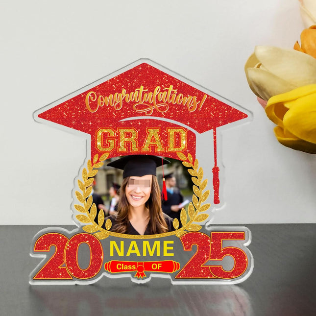 UUBAO Customized Graduation Plaque with Photo Crystal Desktop Keepsake Gift (Red)