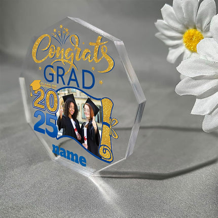 UUBAO Personalized Graduation Gift Class of 2025 Desk Paperweight Farewell Memorial Decorative Signs Plaques with Photo (Blue and Gold)