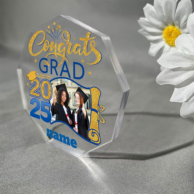 UUBAO Personalized Graduation Gift Class of 2025 Desk Paperweight Farewell Memorial Decorative Signs Plaques with Photo (Blue and Gold)