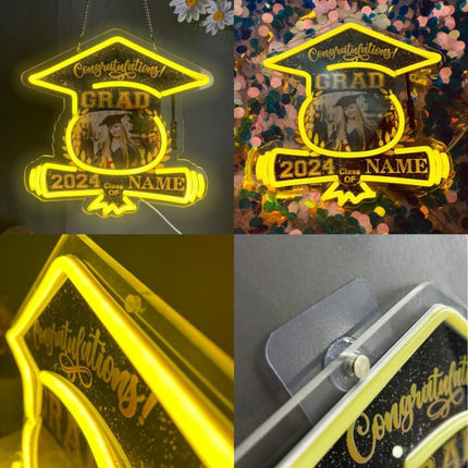 UUBAO Custom Graduation Gift LED Neon Signs Class of 2025 Personalized Photo Congrats Grad USB Powered (Yellow)
